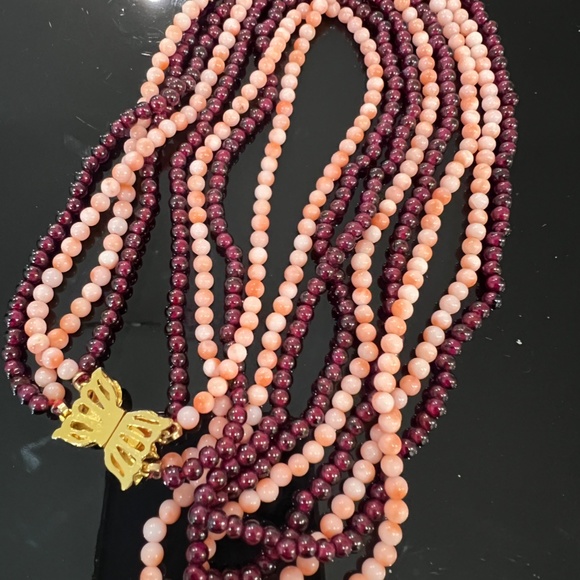 Vintage Garnet Coral Pink Angel Skin Necklace 3.8mm Beads 4 strand 24" u… - Picture 4 of 10